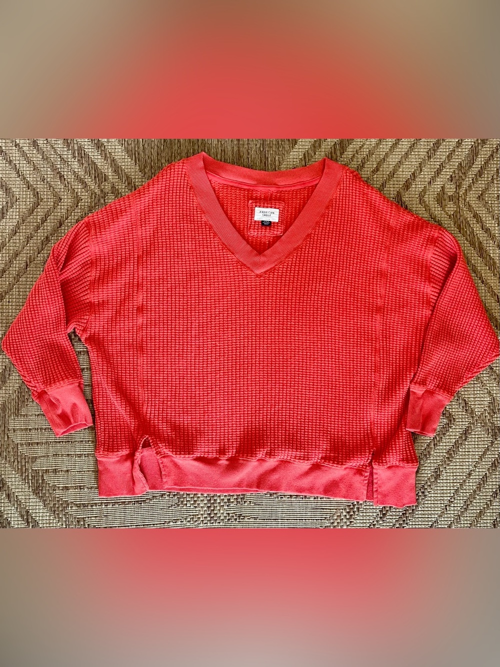 American Eagle Outfitters Women’s Red V-Neck Thermal Sweater
